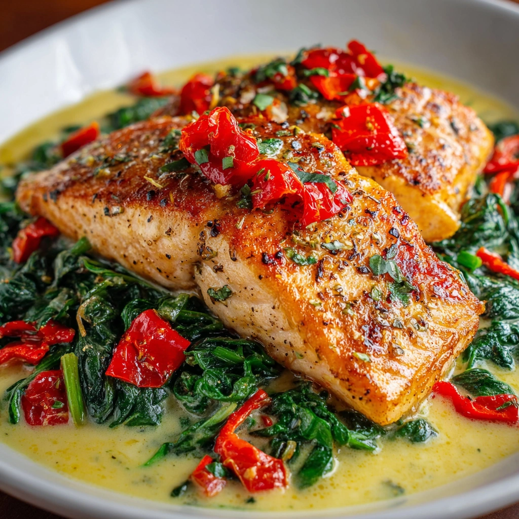 Creamy Spinach and Roasted Red Pepper Salmon Recipe Revealed!