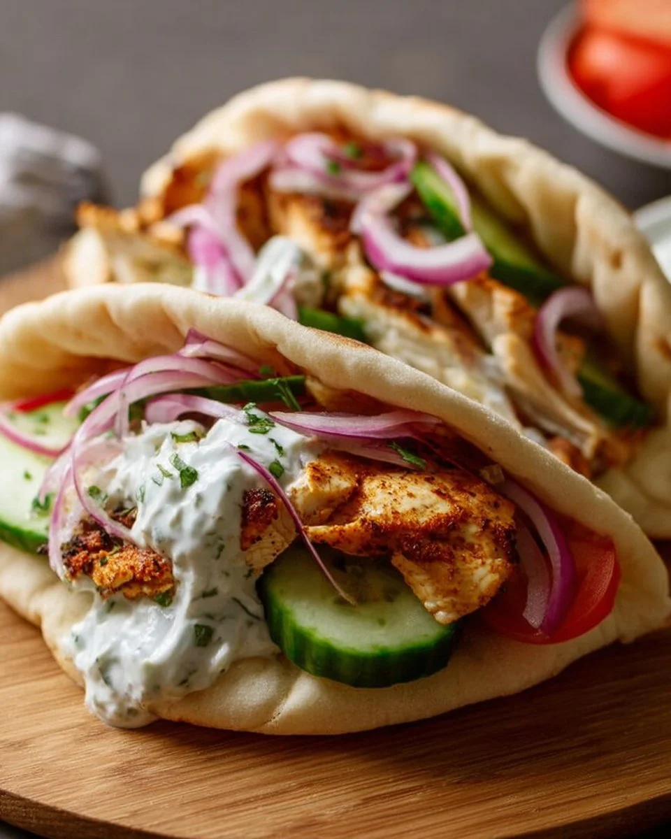 Crockpot Greek Chicken Pitas with Tzatziki