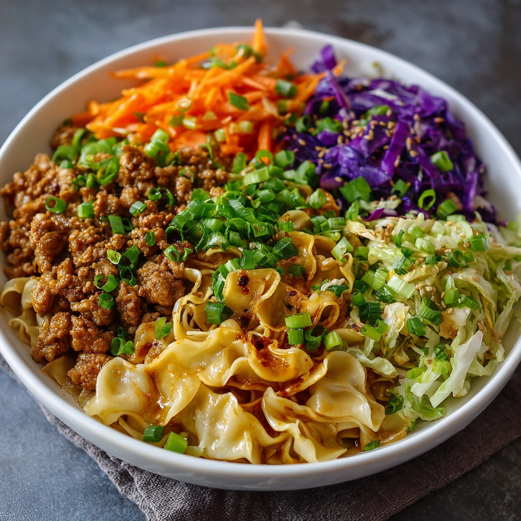 Potsticker Noodle Bowl with Pork &amp; Cabbage Slaw Explored!