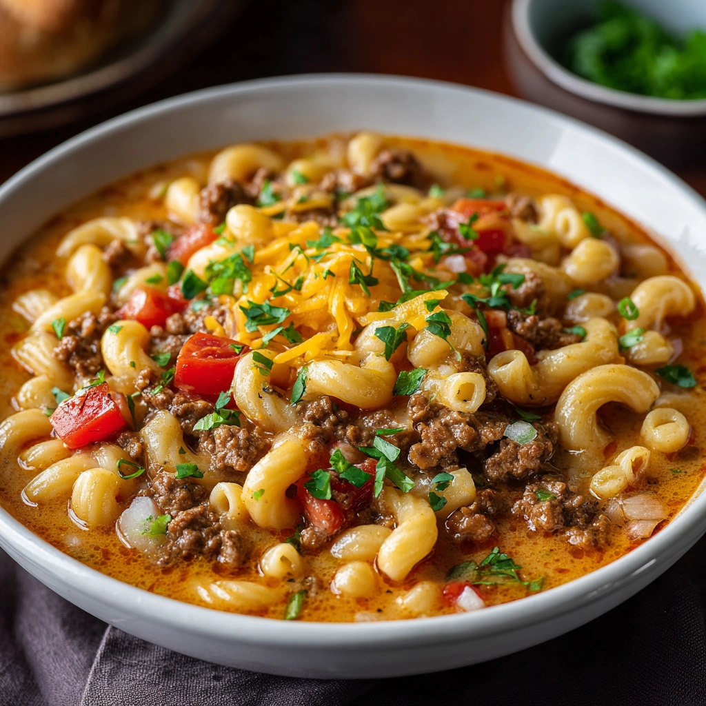 Heartwarming One-pot Cheeseburger Macaroni Soup for Comfort