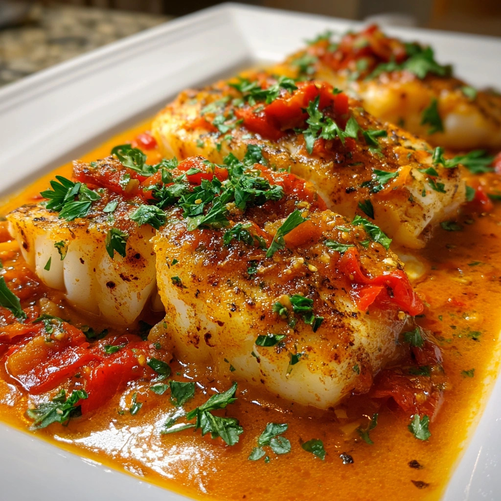 Delicious Cod in Roasted Red Pepper Sauce Awaits You!
