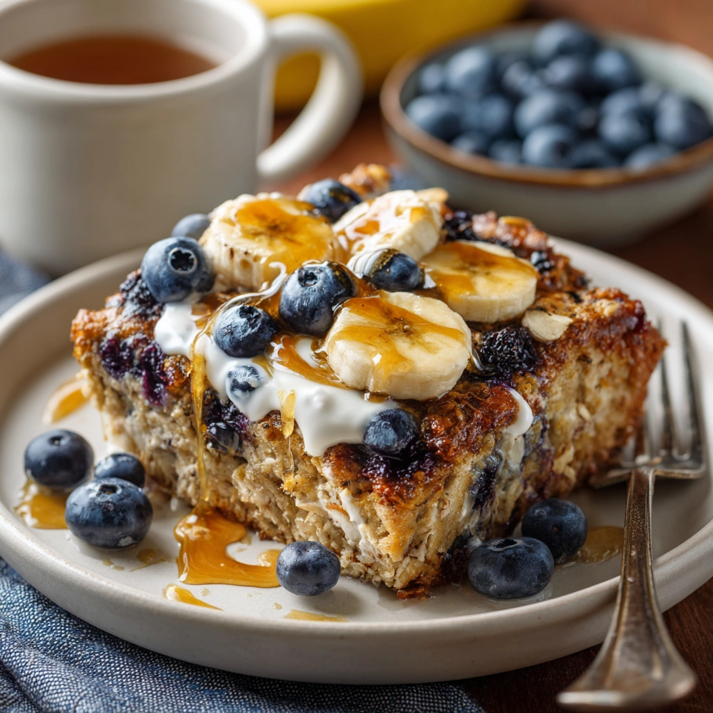 High Protein Banana Blueberry Breakfast Bake for Energy!