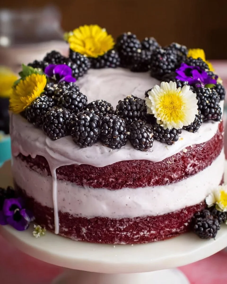 Blackberry Lemon Cake with Blackberry Frosting (video)