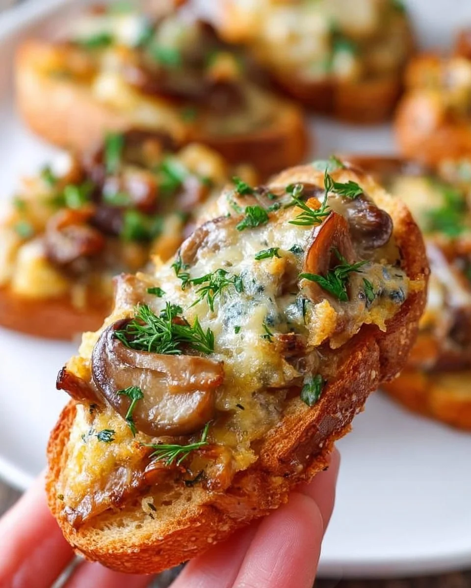 Cheesy Baked Mushroom Crostini Recipe (video)