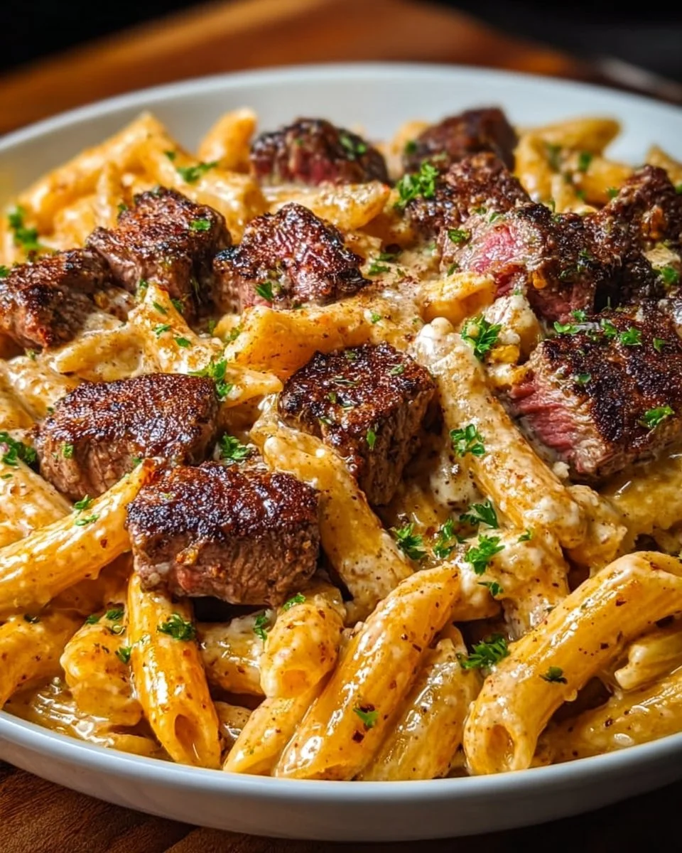 Cheesy Spicy Cajun Steak &amp; Pasta Skillet