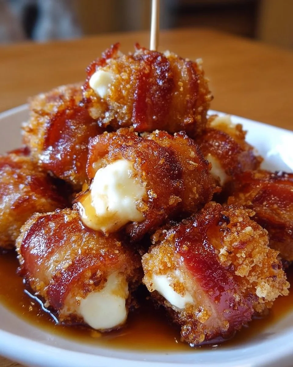 Crispy Bacon Mozzarella Poppers with Sweet Maple Glaze