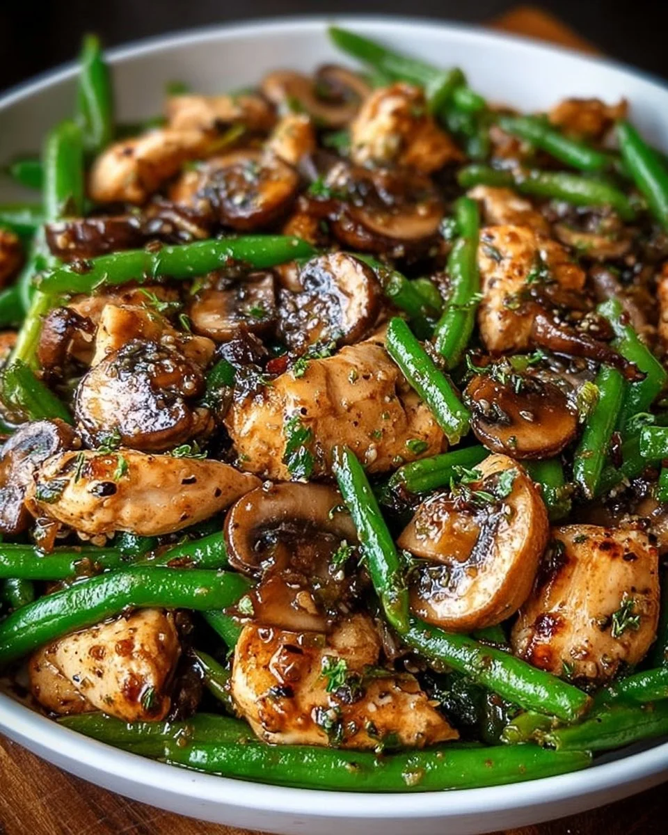 Delicious Chicken with Mushrooms and Green Beans for a Quick Meal!