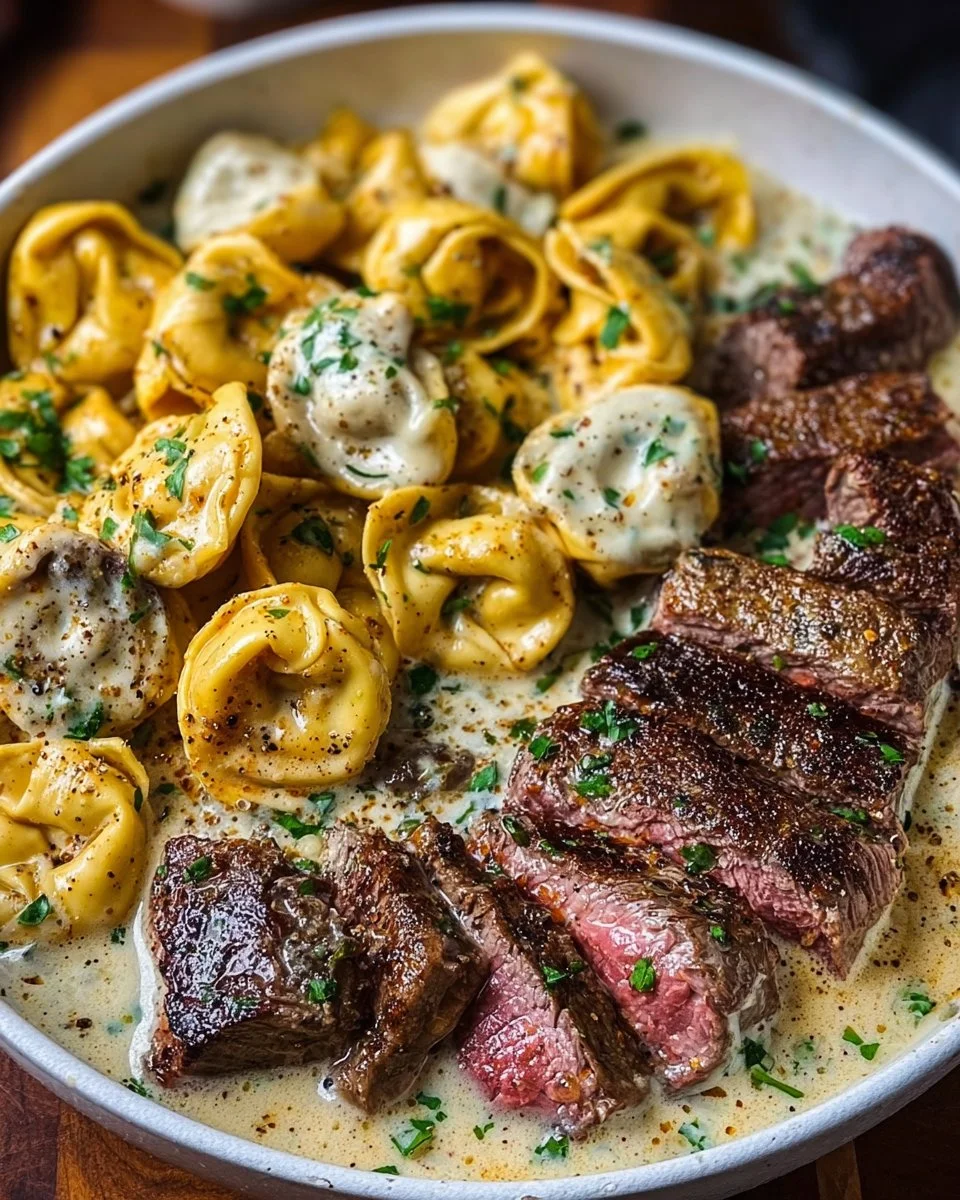Garlic Steak &amp; Cheese-Filled Tortellini Skillet Bliss