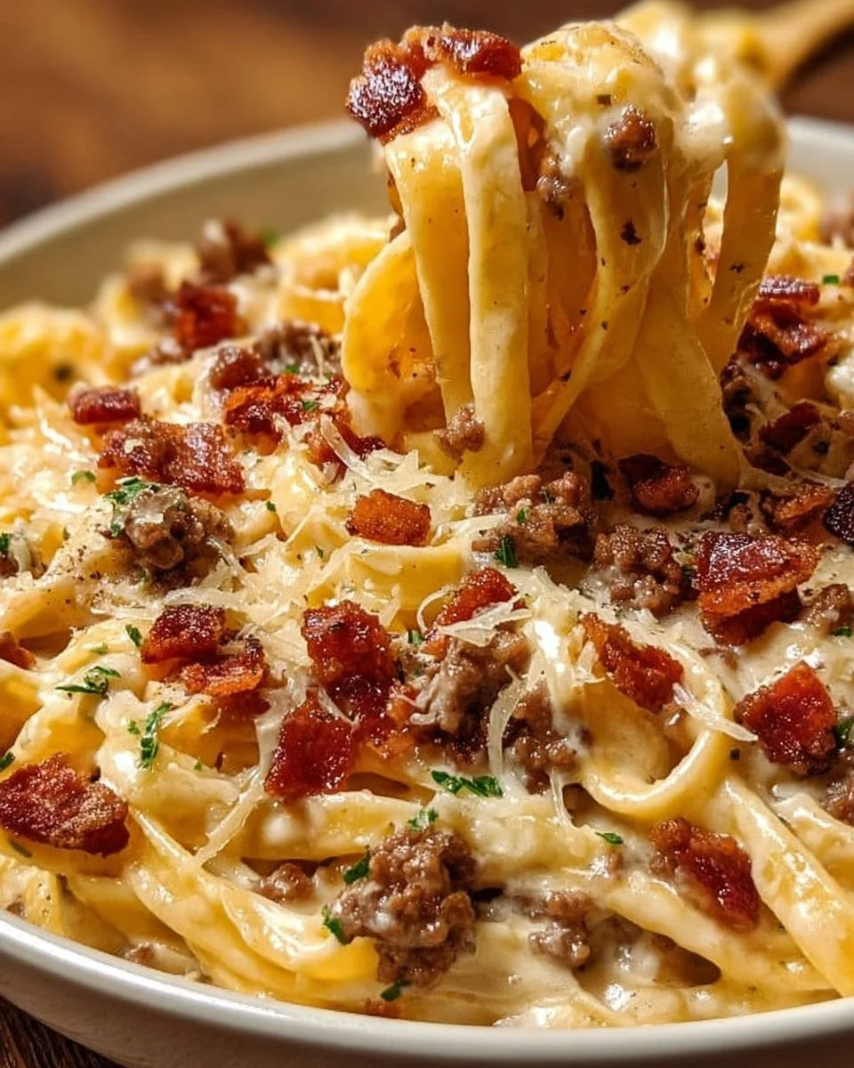 Loaded Bacon Cheeseburger Alfredo Pasta