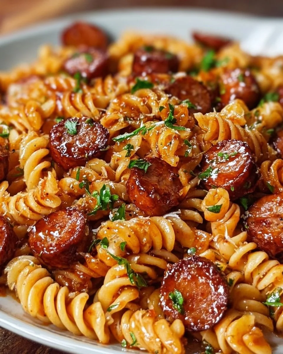 One-Skillet Spicy Honey BBQ Sausage &amp; Pasta