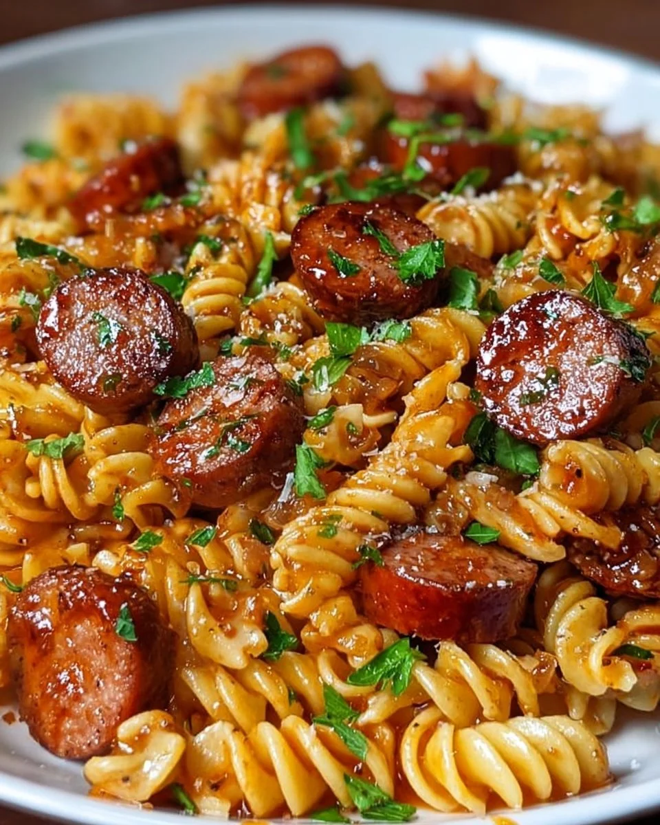 One-Skillet Spicy Honey BBQ Sausage &amp; Pasta