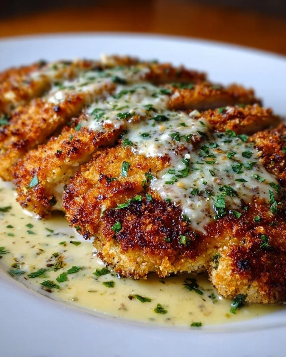 Parmesan Crusted Chicken with Creamy Garlic Sauce – Easy Family Dinner Recipe