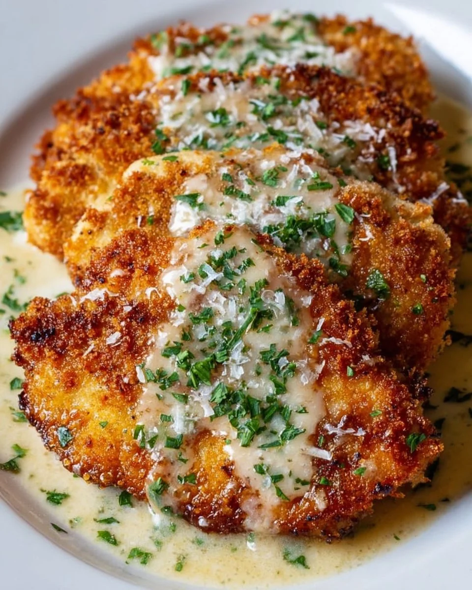 Parmesan Crusted Chicken with Creamy Garlic Sauce – Easy Family Dinner Recipe