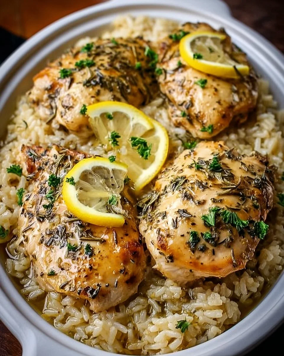Slow Cooker Lemon Herb Chicken and Rice