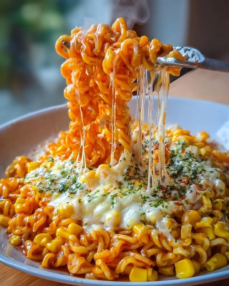 Spicy Noodles with Korean Corn Cheese