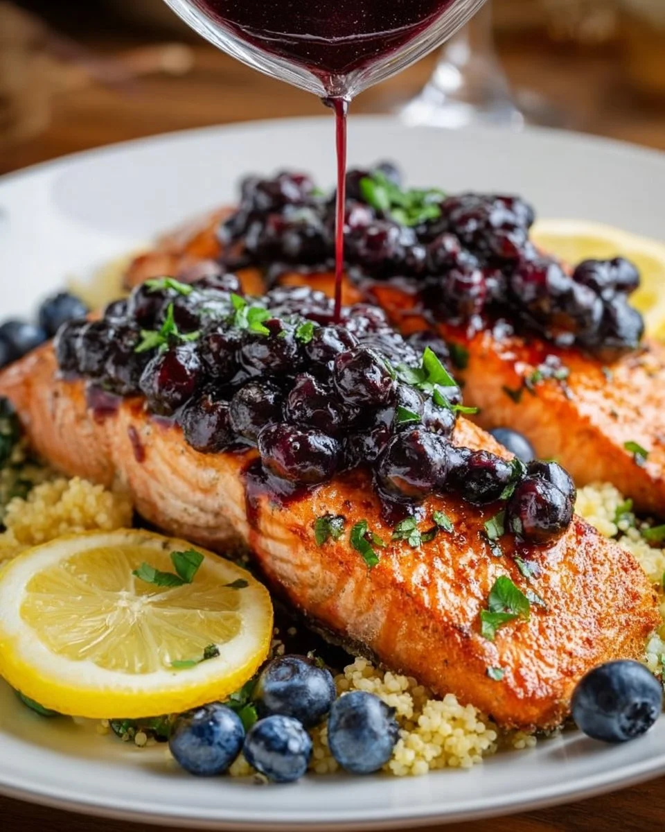 Blueberry Glazed Salmon with Lemon Herb Couscous