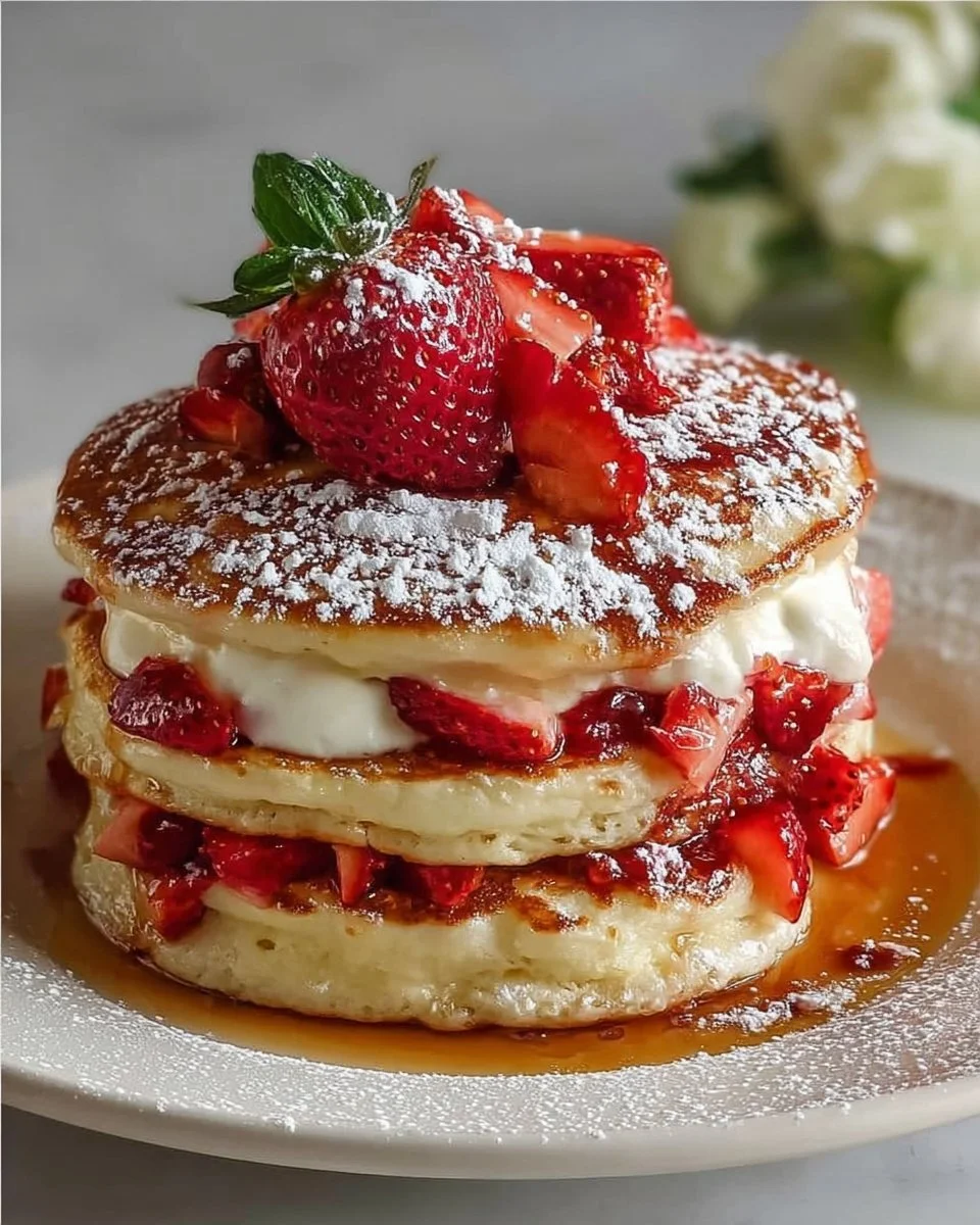 Fluffy Strawberry Cheesecake Pancakes