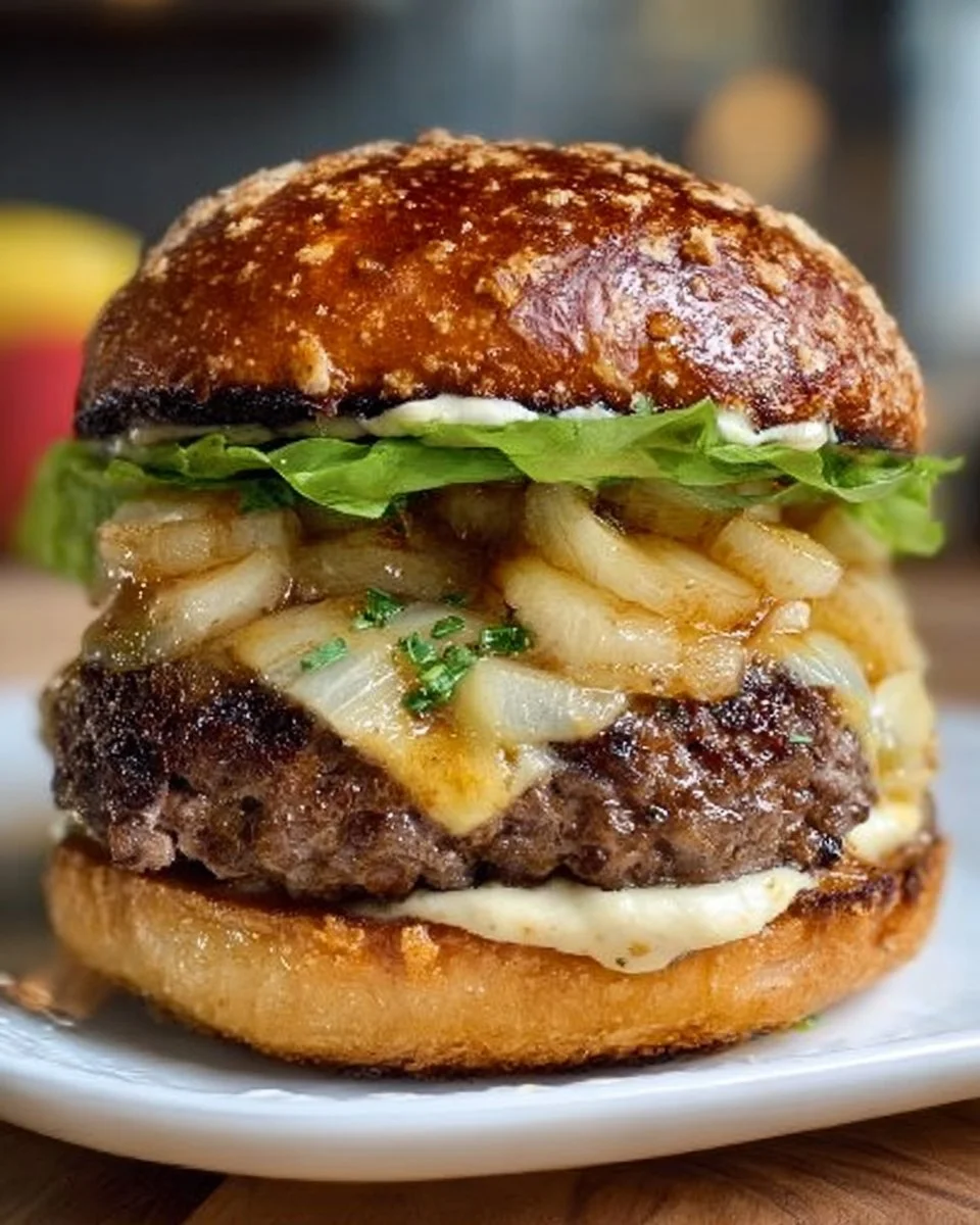 Savory Apple Cheddar Stuffed Burger with Maple Aioli