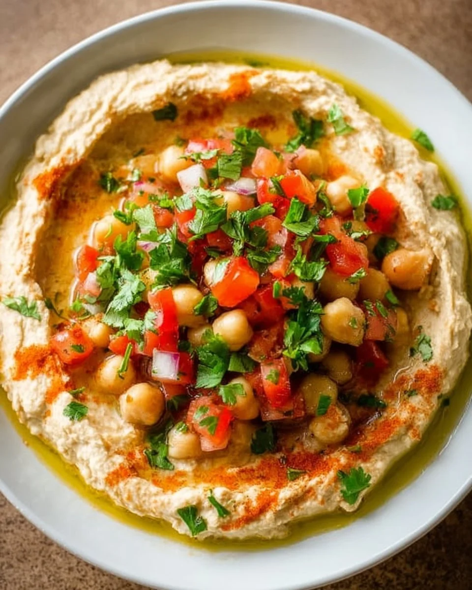 Bowl of Taco Hummus served with tortilla chips and fresh veggies