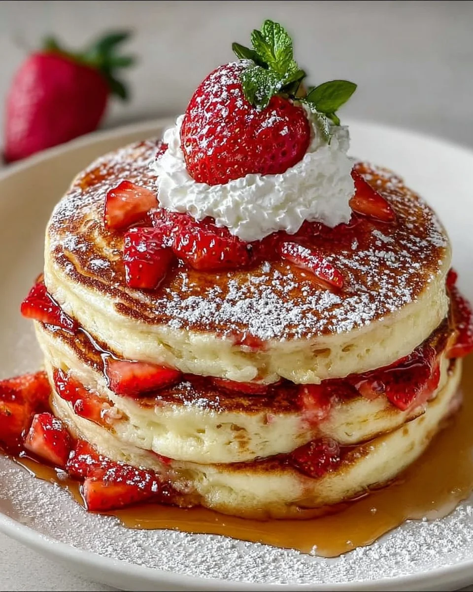Fluffy Strawberry Cheesecake Pancakes