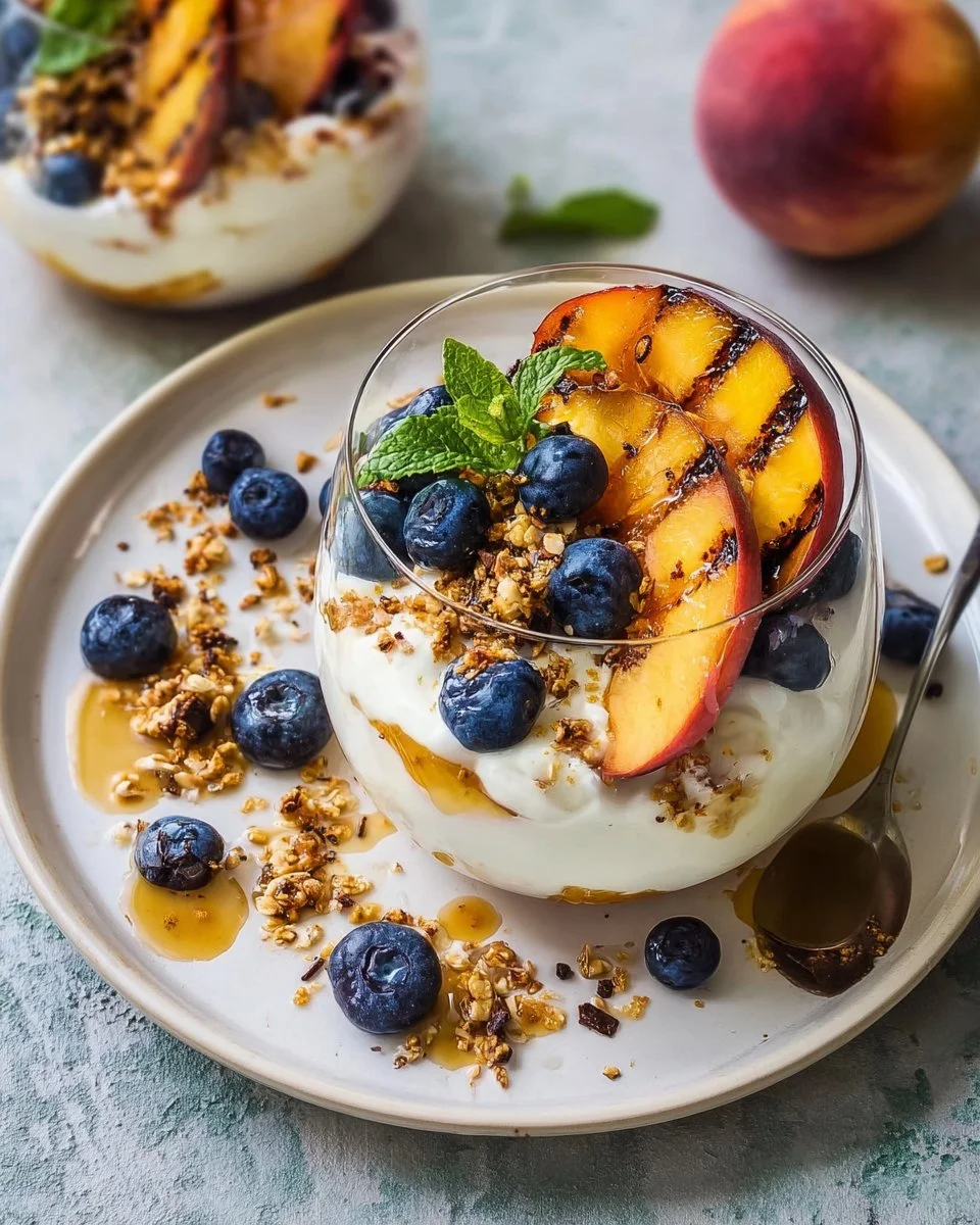 Grilled Peach and Blueberry Yogurt Parfaits
