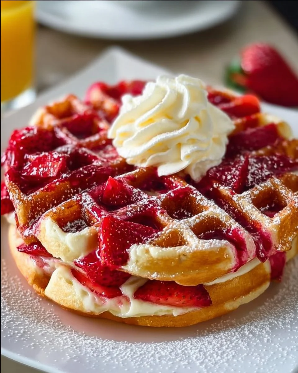 Strawberry Cheesecake Stuffed Waffles